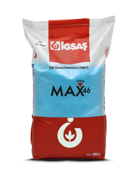MAX 46 üre gübresi (Üreaz İnhibitörlü Üre (NBPT)) — İGSAŞ ambalajı · Topraklı Tarım Konya